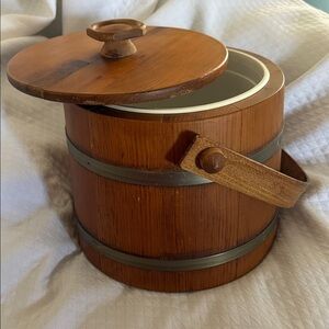 Vintage Mid-Century Stave Wooden Ice Bucket with Maker’s Mark
